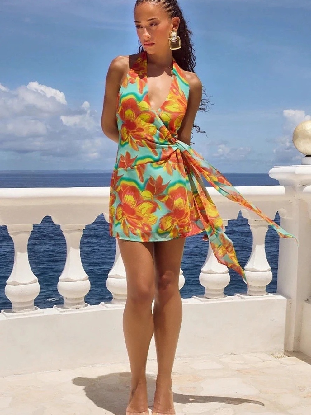 Runaway The Label - Ria Mini Dress - Siena Blue & Orange